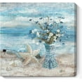 thumbnail image 1 of Bathroom Decor Wall Art Blue Beach Picture Ocean Theme Flower Canvas Print Modern Coastal Seascape Painting Framed Seaside Artwork Floral Daisy in Indian Vase for Home Sea Lake Bedroom 14x14inch, 1 of 6
