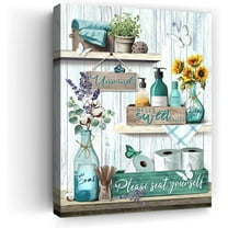 Bathroom Decor Wall Art Butterfly Teal Sign Rustic Farmhouse Canvas Prints Signs Bathroom Pictures Wall Decor Wood Background Pictures Artwork Framed Bath Laundry Home Decorations 12''''x16''''