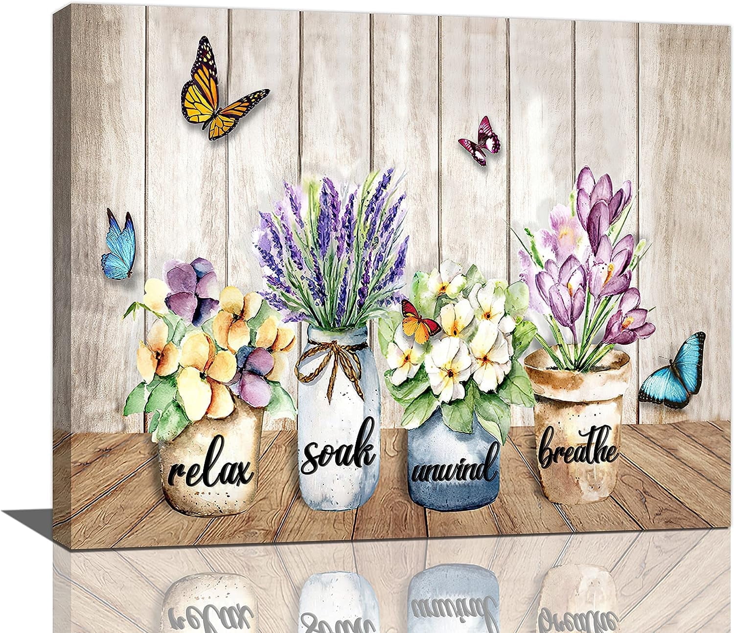 Bathroom Decor Wall Art Country Farmhouse Flower Butterfly Canvas ...