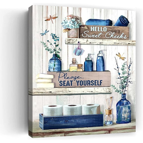 Bathroom Decor Wall Art Dragonfly Blue Sign Rustic Farmhouse Canvas Prints Signs Wood Background Pictures Artwork Framed Bath Laundry Home Decorations8''x10''