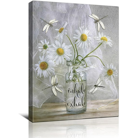 Bathroom Decor Wall Art Dragonfly Daisy flowers Canvas Modern Floral Painting Giclee Matte Prints Home Decor For Bedroom Living Room Bathroom Kitchen 12x16 Inch