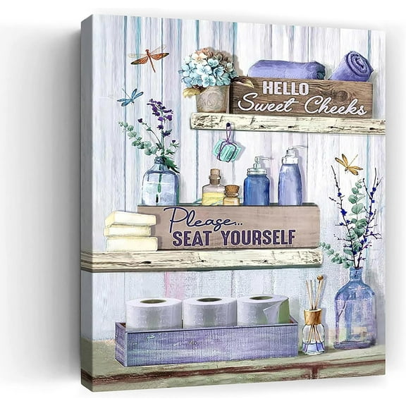 Bathroom Decor Wall Art Dragonfly Purple Sign Rustic Farmhouse Canvas Prints Signs Wood Background Pictures Artwork Framed Bath Laundry Home Decorations12 x16