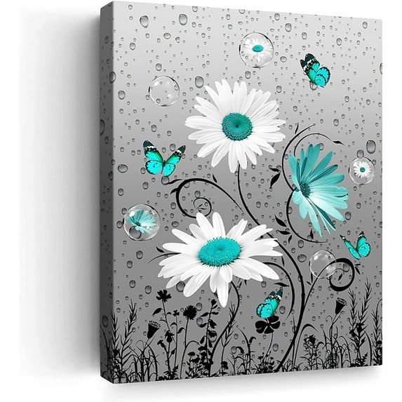 Bathroom Decor Wall Art Farmhouse Flower Pictures Rustic Floral Bathroom Wall Decor Country Butterfly Daisy Canvas Prints Painting Framed Artwork for Bedroom Room Decor 12"x16"