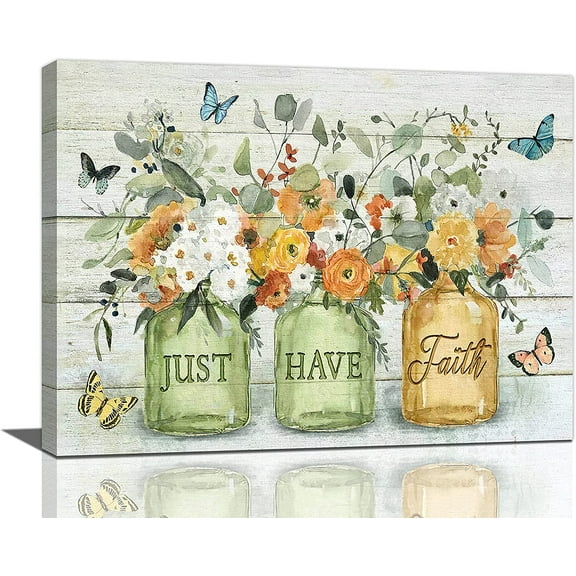 Bathroom Decor Wall Art Farmhouse Flowers Canvas Prints Rustic Floral Bathroom Pictures for Wall Dining Room Painting Modern Artwork Home on for Bedroom Living Room Kitchen 12"x16"