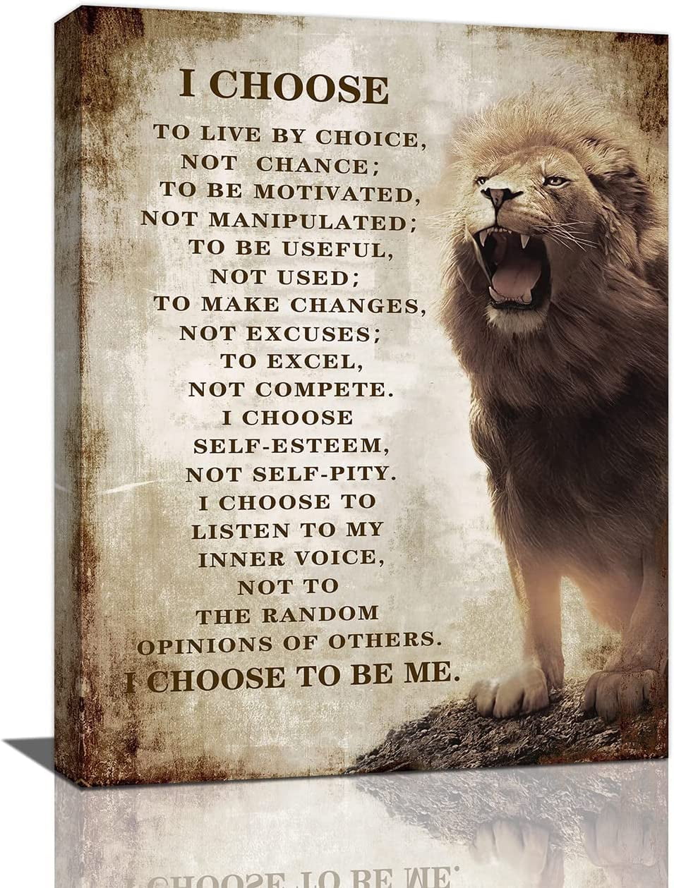 Motivational Lion Canvas Wall Art with Quote, 12x16 inch
