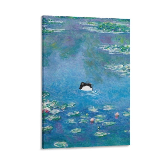 Bathroom Decor Wall Art Monet Water Lilies Funny Frog Canvas Painting Canvas Art Poster and Wall Art Picture Print Modern Family bedroom Decor Posters 16x24inch(40x60cm)