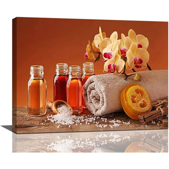 Bathroom Decor Wall Art Orange Bathroom Wall Decor Floral Towel Bath Salt Orange Essential Oil Pictures Canvas Relax Calm Painting Prints Modern Artwork Framed Home Bedroom Decoration 16x12''''