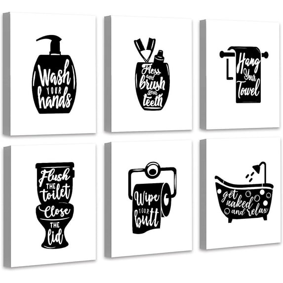 Bathroom Decor Wall Art Prints Funny Bathroom Sign 8×10 inch,Small Toilet Signs Wall Decor Set of 6,