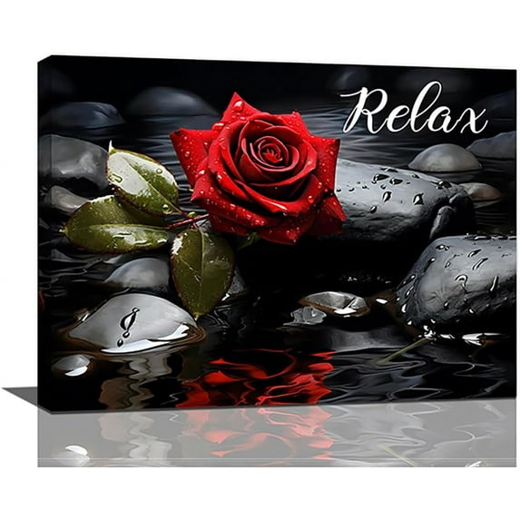 Bathroom Decor Wall Art Rose Flower Canvas Relax Wall Decor Zen SPA Prints Painting Floral Pictures Modern Artwork for Bathroom Kitchen Living Dining 16"x12"