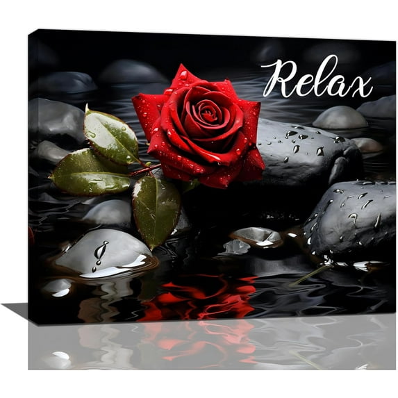 Bathroom Decor Wall Art Rose Flower Canvas Relax Wall Decor Zen SPA Prints Painting Floral Pictures Modern Artwork for Bathroom Kitchen Living Dining 20"x16"