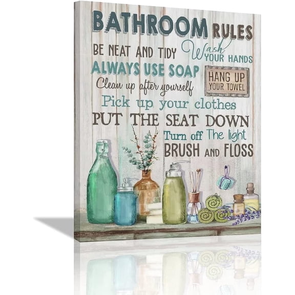 Bathroom Decor Wall Art Rules Rustic Canvas Prints Signs Modern Farmhouse Wood Background Bathroom Pictures Artwork Framed Bath Laundry Room Home Decorations