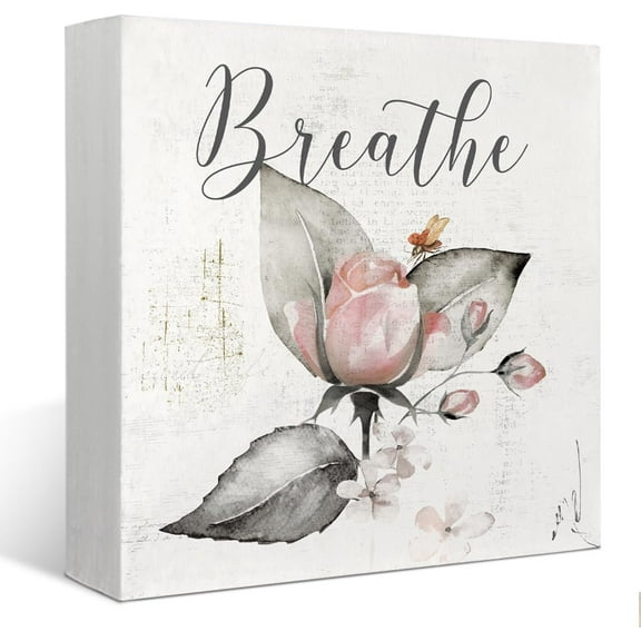 Bathroom Decorations,Breathe Sign,Dusty Rose Decor,Relaxing Decor,Vintage Bathroom Decor,Spa Decor For Bathroom 5x5 Inch