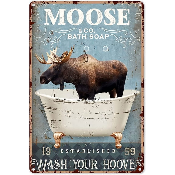 Bathroom Decorations for Wall Bathroom Pictures Moose Bath Soap Wash Your Hooves Metal Sign Decor Tin Aluminum Sign Wall Art Metal Poster for Shelf Home Farmhouse Door 12x8 inch