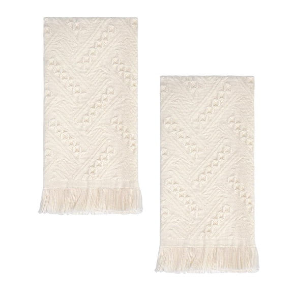 Bathroom Decorative Towels 2 Pack 14x30 Inch 100% Cotton Turkish Soft Absorbent Hand Face Towels for Spa Hotel Kitchen Farmhouse Gift, Cream White