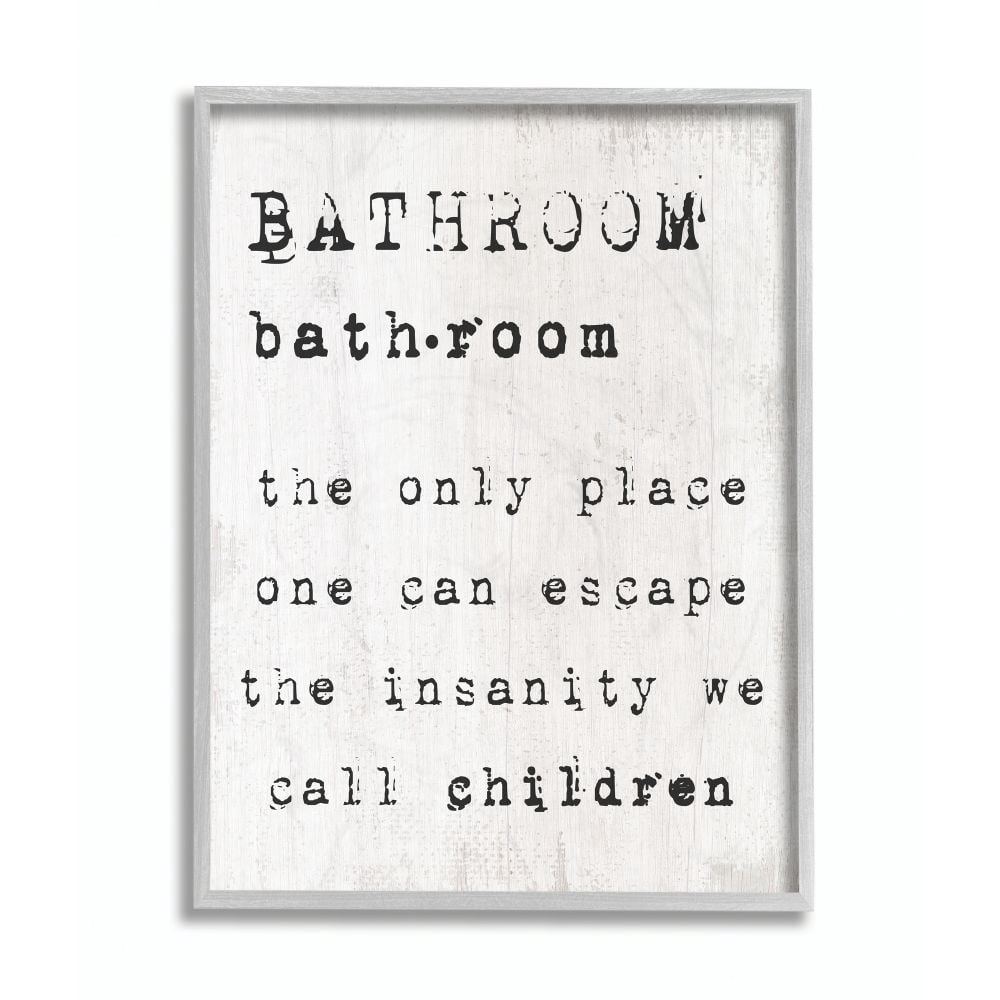 Bathroom Definition Escape Funny Family Word Design Gray Farmhouse Rustic Oversized Framed Giclee Texturized Art by Daphne Polselli