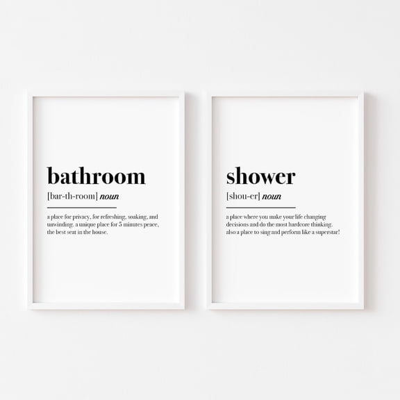 Bathroom Definition Shower Definition Typography Wall Art Set Set 2 Stretched Canvas 8x12