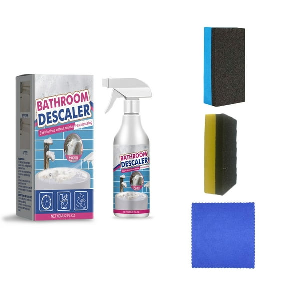 Bathroom Descaler Cleaner, Stubborn Stains Cleaner, Free 2 Sponge and 1Cloth, Multipurpose Bathrooms Foam Cleaners, Powerful Descaling Cleaning Agent for Bathtub Glass
