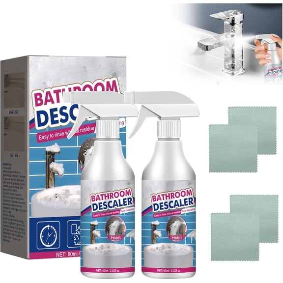Bathroom Descaler Foam Cleaner, Powerful Bubble Cleaning Spray for Stains & Soap Scum, All-Purpose Rinse-Free Foam for Bathtub, Toilet, Glass, Faucet, and Tile