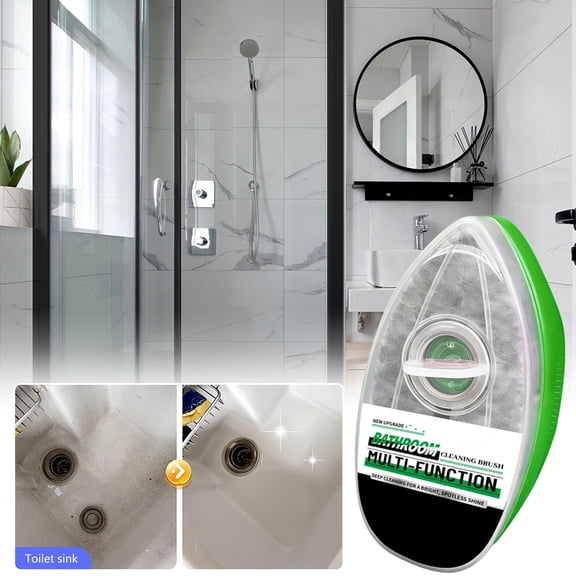 Bathroom Descaling Brush with Built-In Gel for Limescale Rust Soap Scum, 60-Second Deep Clean on Shower Glass Tile Mirror, Leaves Mirror Shine and Fresh Scent No Rinse Needed