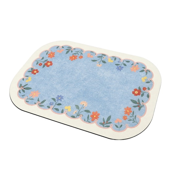 Bathroom Diatomite Floor Mat, Super Absorbent Non Slip, 19.7 x 31.5 Inch Sky Blue Cute Floral Pattern, 1 Piece Soft Absorbent Bath Mat for Home Bathroom Entrance