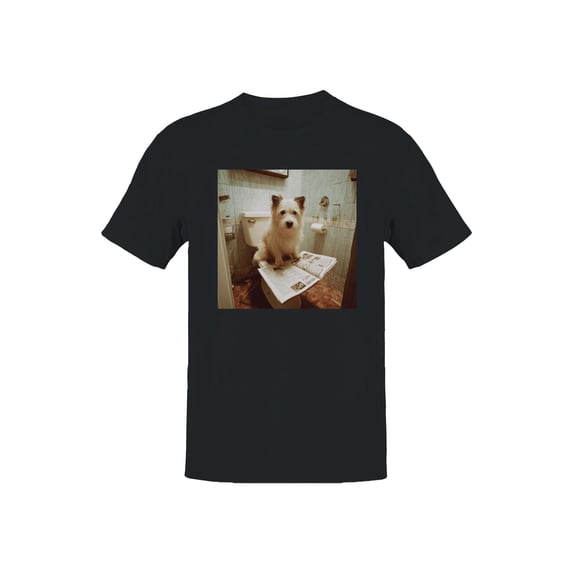 Bathroom Dog with Newspaper Humor Men's T-shirt