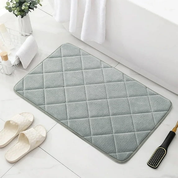 Bathroom Door Mat Non Slip | Absorbent Sponge Floor Rug | Polyester | Coffee, Gray, Khaki, Blue | 60x40cm | Quick Dry, Modern Geometric Pattern | Easy to Clean, Safe Slip-Proof | Kitchen, Toilet
