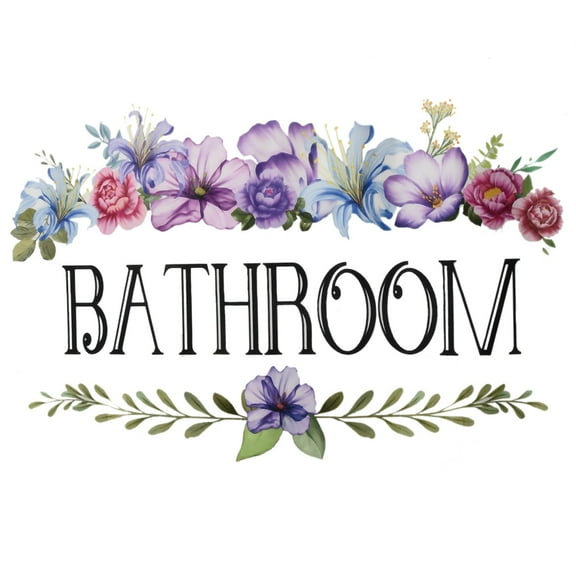 Bathroom Door Sign Vinyl Wall Sticker Plants Flowers Self-Adhesive Decals For Bathroom Toilet Washroom Doorway Sign Decor