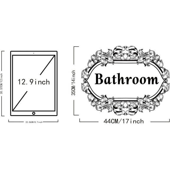 Bathroom Door Sign Wall Stickers Bathroom Vinyl Lettering Floral Pattern Wreath Wall Decal Handwriting Words Wall Art Sticker 17"x14"