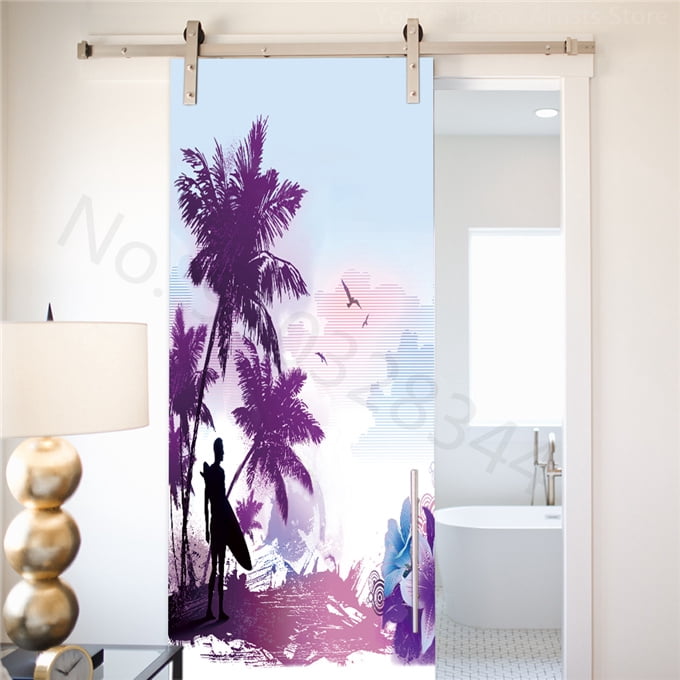 Bathroom Door Stickers Bedroom Wallpaper Green Leaves Natural Scenery Mural Home Decor Self ...