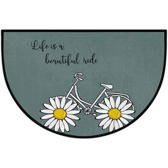 Bathroom Doormat Cute Daisy Bike Flower Half Round Door Mat Bath Mat Half Circle Area Rug Indoor Doormat Non Slip Bathroom Rugs Entrance Floor Mats Rug for Kitchen 16 * 24in Bedroom Carpet