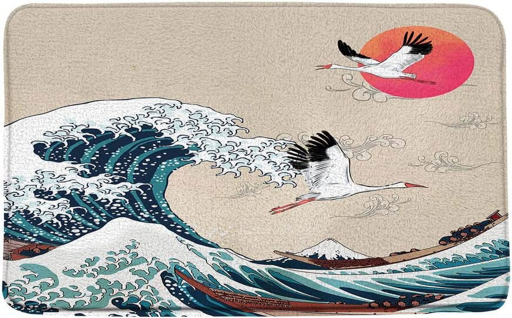 Bathroom Doormat Great Wave Japanese Kanagawa Ocean Boat Japan Mount