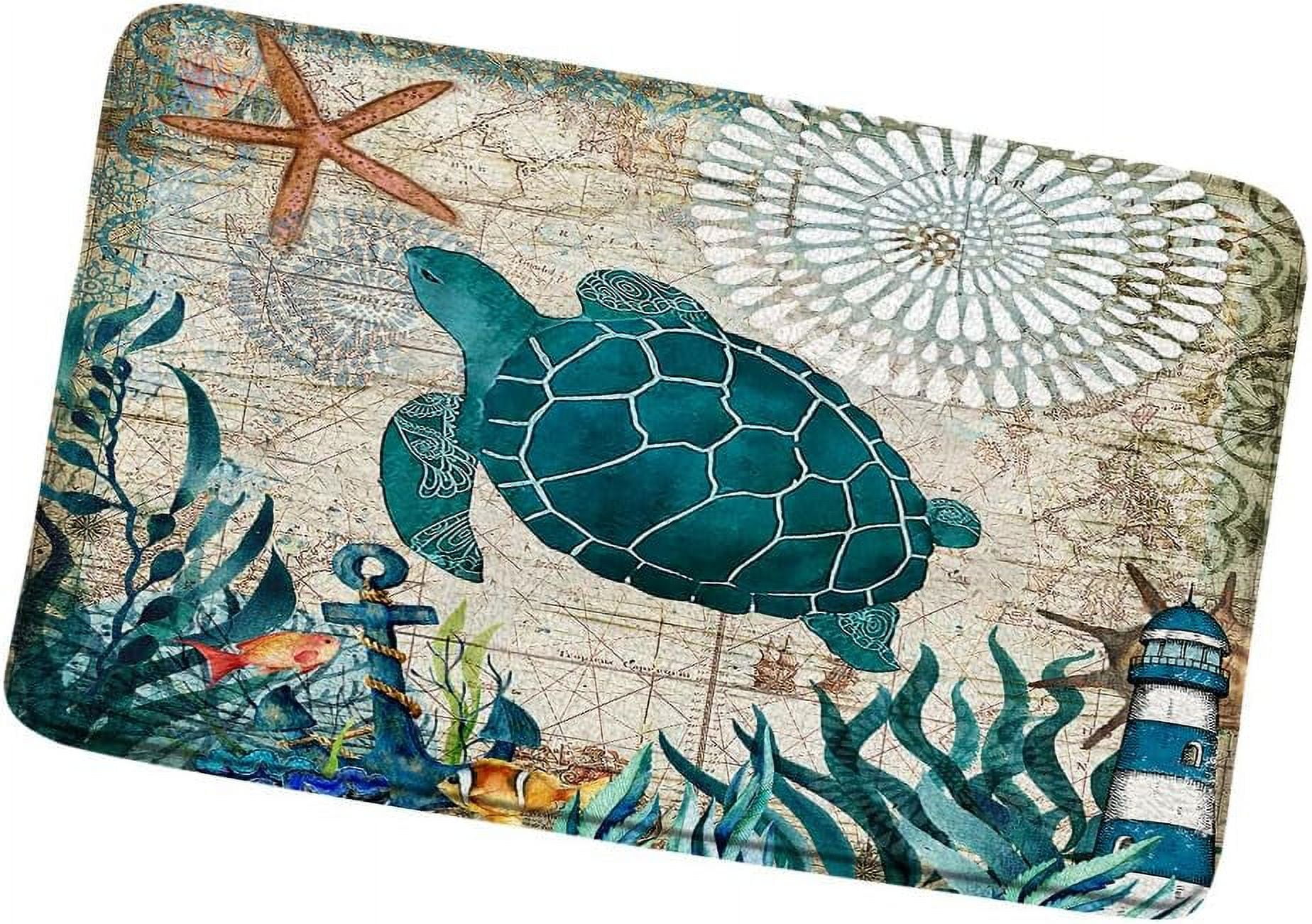 Bathroom Doormat Green Sea Turtle Bath Mats Blue Marine Life Bathroom ...