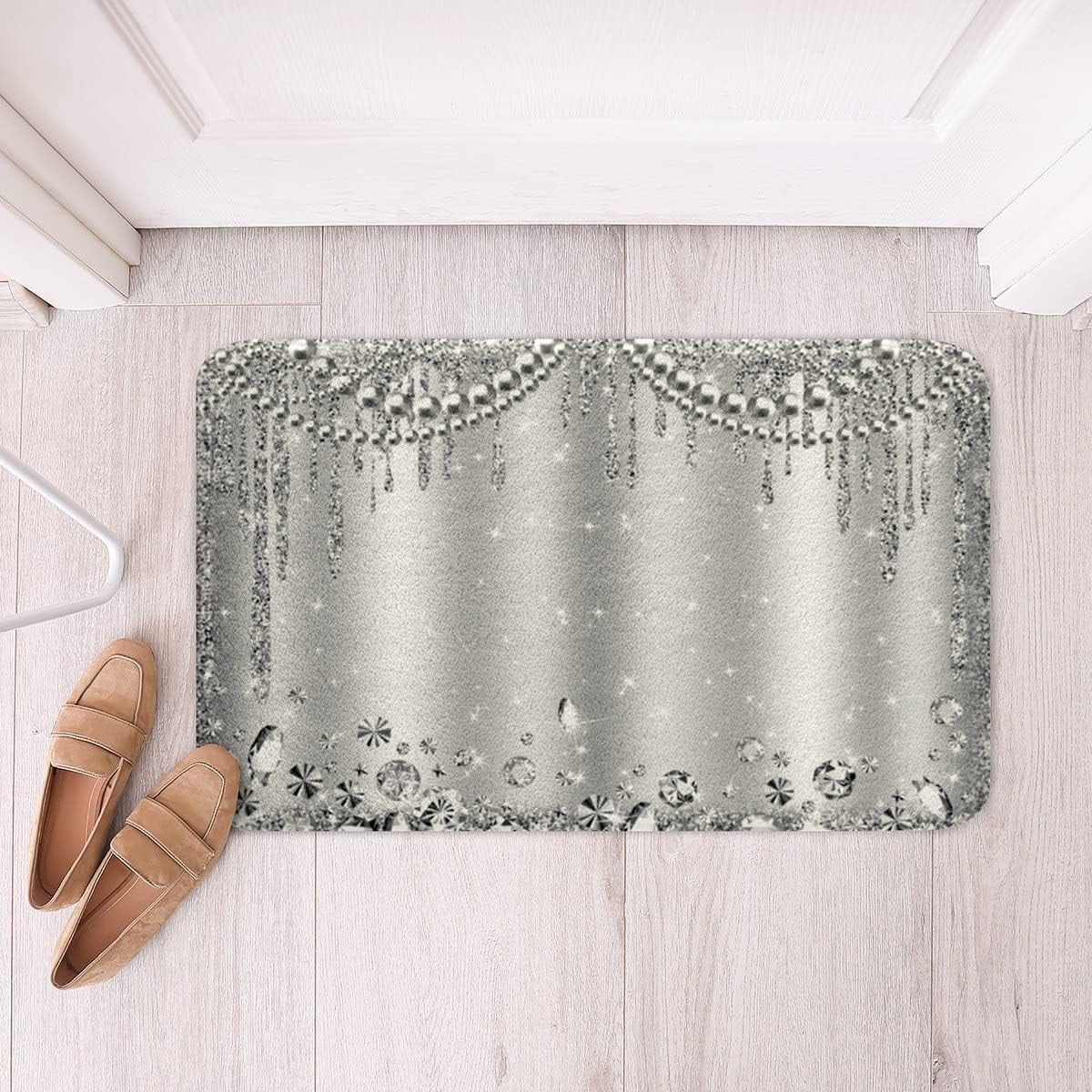 Bathroom Doormat Doormat Grey Glitter Bath Mat Diamond Pearls Silver