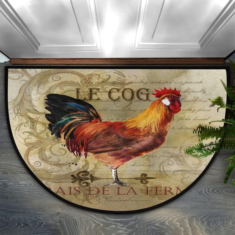 Rooster Rug Bathroom Doormat Vintage Rooster Half Round Doormat Animal Rooster Semi ...