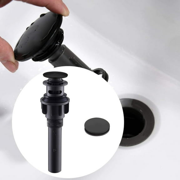 Bathroom Drain With Overflow Bathroom Stopper Up Drain Assembly For Bathroom Vanity Faucet Polished Plastic Rapid Draining With Hair Catcher Anti Clog/ Black Push-Pull Drain With Basket