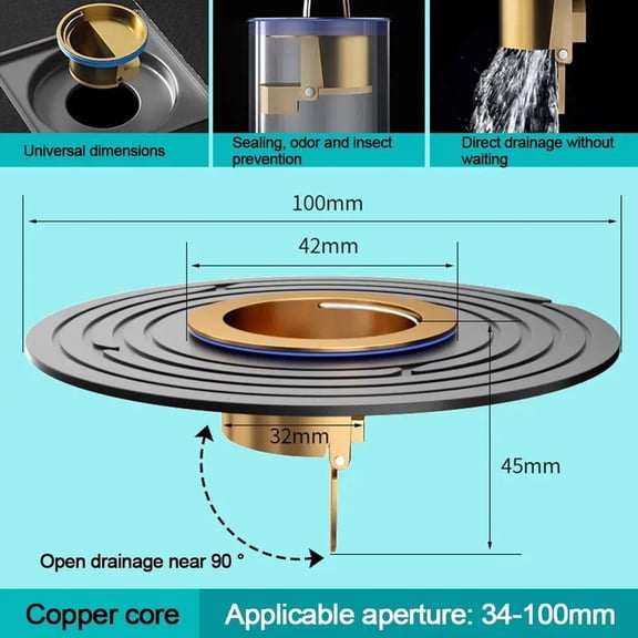 Bathroom Drain Sink Strainer with Robust Design for Fast Drainage and Sanitary Solutions (Black-copper core)