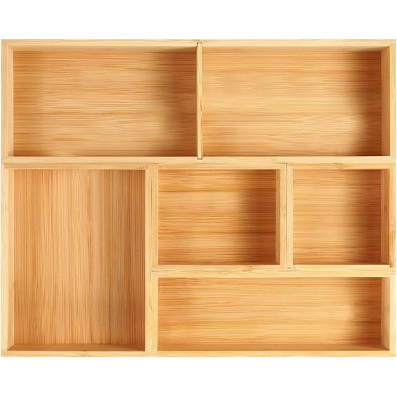 Bathroom Drawer Organizer, Bamboo Box Bin for Junk Vanity Desk Makeup Drawer, Small Wooden Container Tea Storage Organization Tray for Kitchen Office, Set of 5