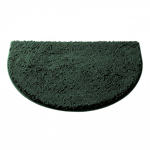 Bathroom Entrance Floor Mat, Chenille Half Round Water Absorbing Foot Mat - Non Slip Bath Mat for Bedroom Toilet, Household Area Rug,Dark Green 19x30in