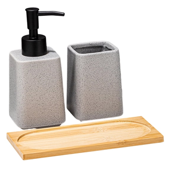Bathroom Essential Set of 3 with 300ml Liquid Soap Dispenser Toothbrush Holder and Tray Set for Organized Vanity