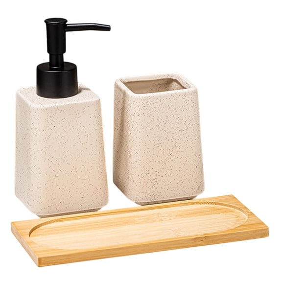 Bathroom Essential Set of 3 with 300ml Liquid Soap Dispenser Toothbrush Holder and Tray Set for Organized Vanity