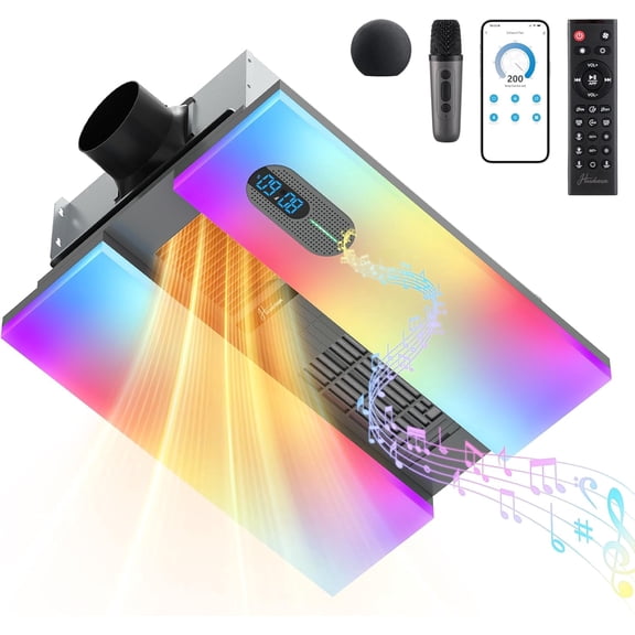 Bathroom Exhaust Fan with Heater, Light, Bluetooth Speaker, Odor & Humidity Sensors, 230 CFM Quiet Ceiling Fan with 3 Dynamic RGB Lighting, 3CCT - Remote App Control - Compatible with Alexa