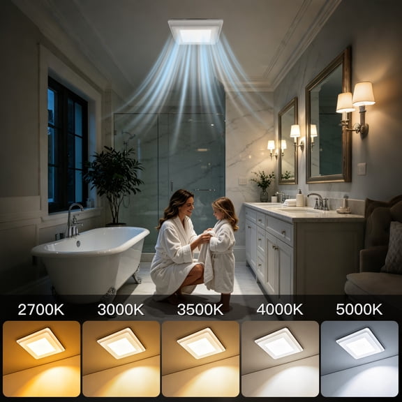 Bathroom Exhaust Fan Light Easy, 80 CFM, Ultra-Quiet 0.9 Sones, 1000LM, 5CCT, Ceiling Retrofit Vent, Fits Baths Up To 80 Sq Ft, No Attic Access, Energy Saving