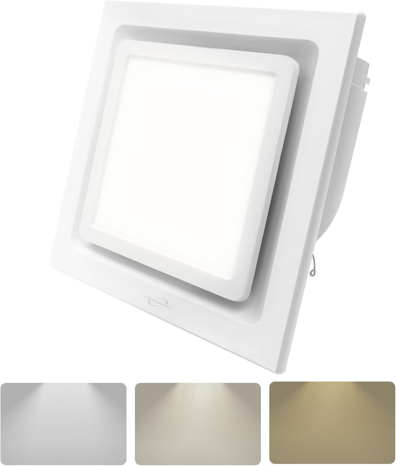 POWERENG Bathroom Exhaust Fan with Light,3000K/4500K/6000K 12W Square