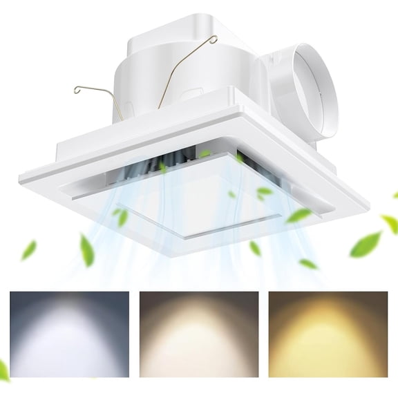 Bathroom Exhaust Fan with Light,Bathroom Ventilation Fan,Ultra-Quiet,100 CFM Ventilation & 3CCT LED Light,Square Ceiling Mount Bath Fan for Family Bathroom,Home Gym,Restroom Hotel Office,Easy Install
