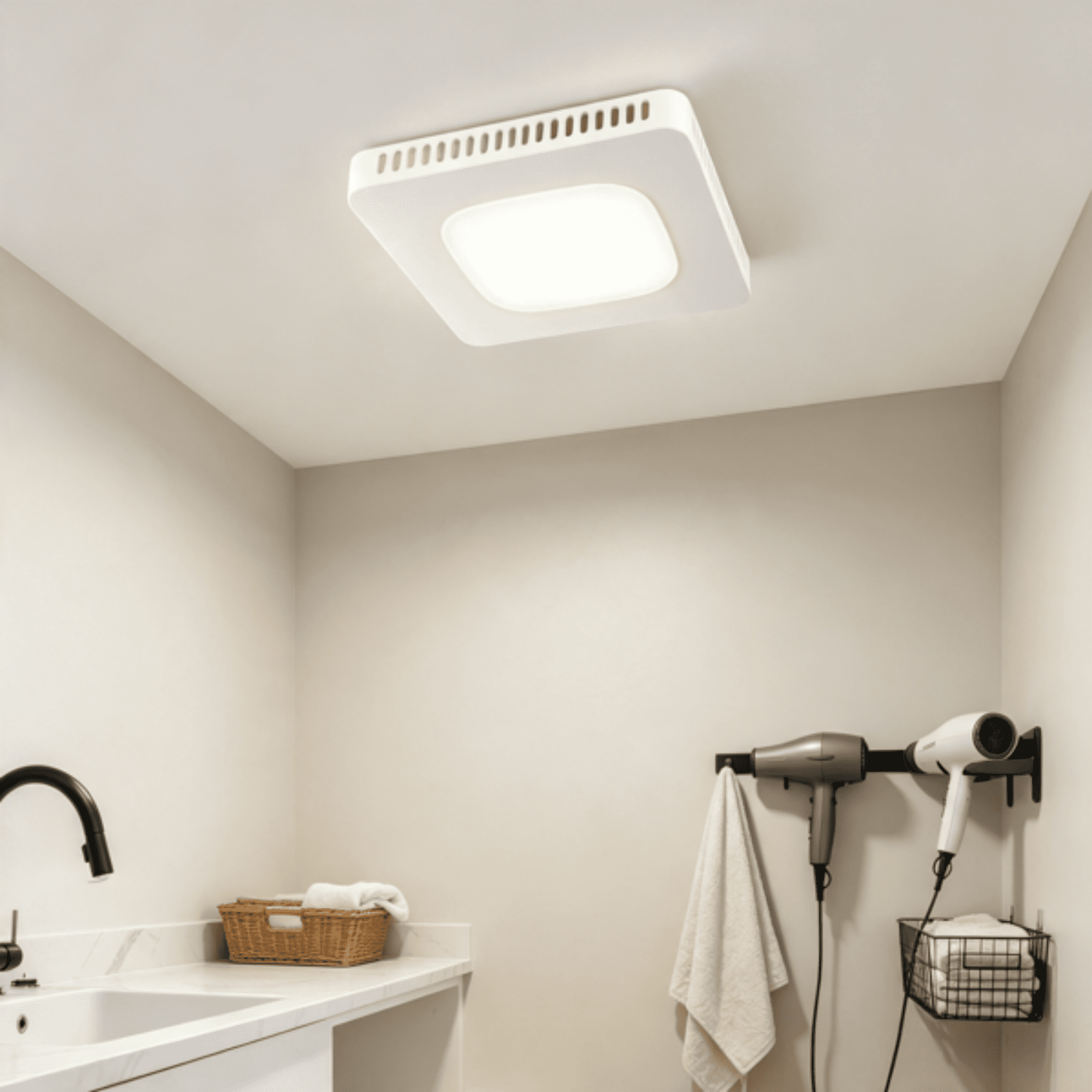 Bathroom Exhaust Fan, Low Noise All-Copper Motor, Energy-Saving Ceiling Ventilation Fan, No Attic Access Required, Easy Ceiling Installation