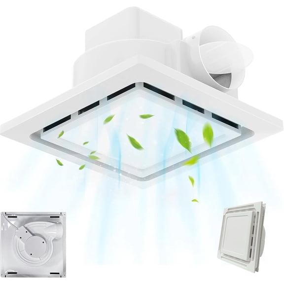 Bathroom Exhaust Fan with Light 144 CFM, 11.8In Grille, Cutout Size 9.8" x 9.8", Duct 4" for Bathroom, Laundry, Shower