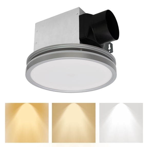 Akicon Bathroom Exhaust Fan with Light, 80CFM 2.0 Sones, 15W Dimmable 3CCT LED, 3.5W Nightlight, Roud Ceiling Vent Fan for Home, Sliver