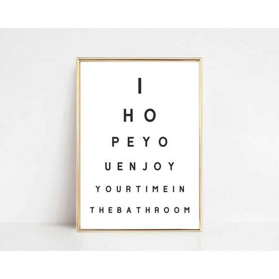Bathroom Eye Chart Style Wall Art Minimalist Decor, Unframed Paper Print Size 8x12