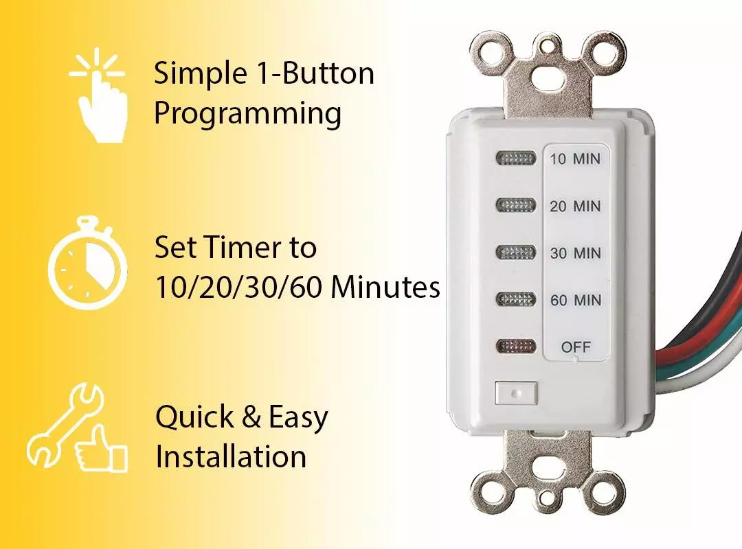 Bathroom Fan Auto Shut Off Timer 10-20-30-60 Minute Preset Countdown ...