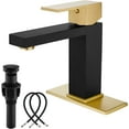 thumbnail image 1 of Bathroom Faucet 1 Hole, Single Handle Stainless Steel Bathroom Sink Faucet, Modern Vanity Faucets with Deck Plate,Water Supply Hoses and Pop Up Drain,Matte Black and Brushed Gold Plate, 1 of 18
